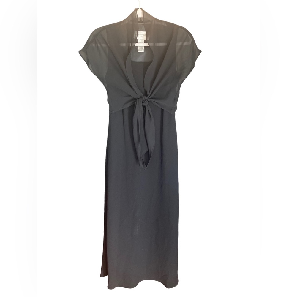 Evan-Picone Dress Size 6 Midi Black Modest Sheer Wrap EUC flowy Flattering.